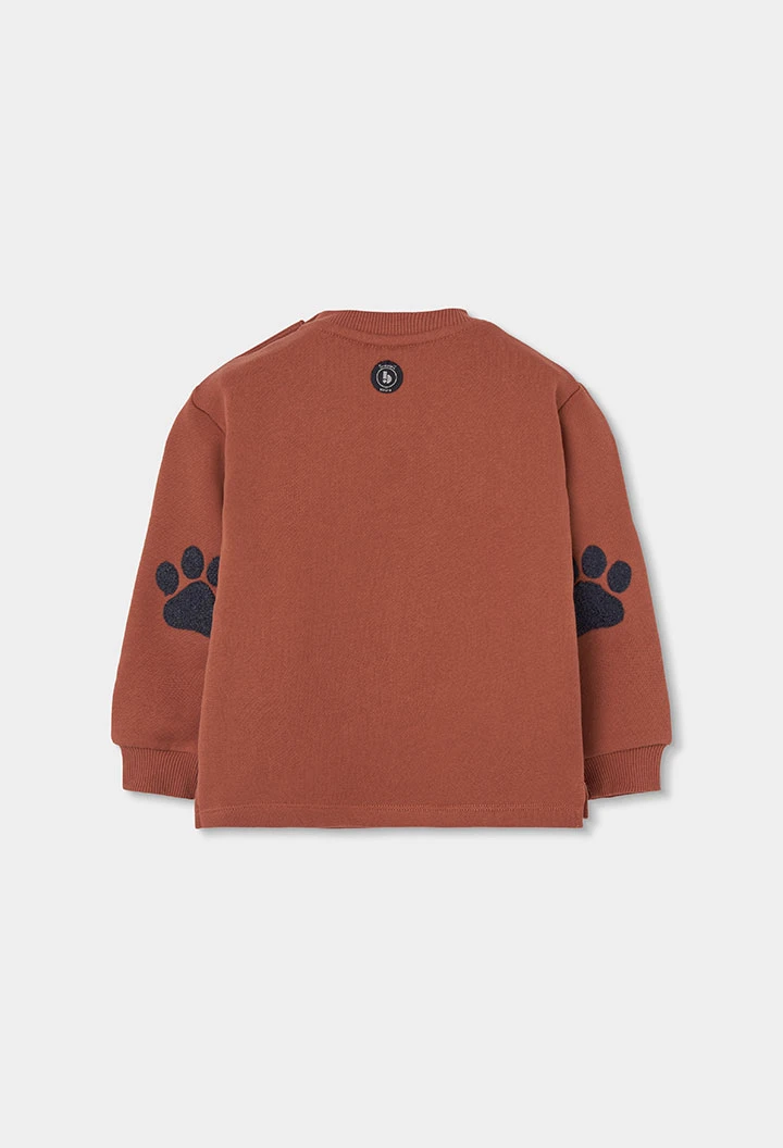 Sudadera felpa niño naranja estampado de oso