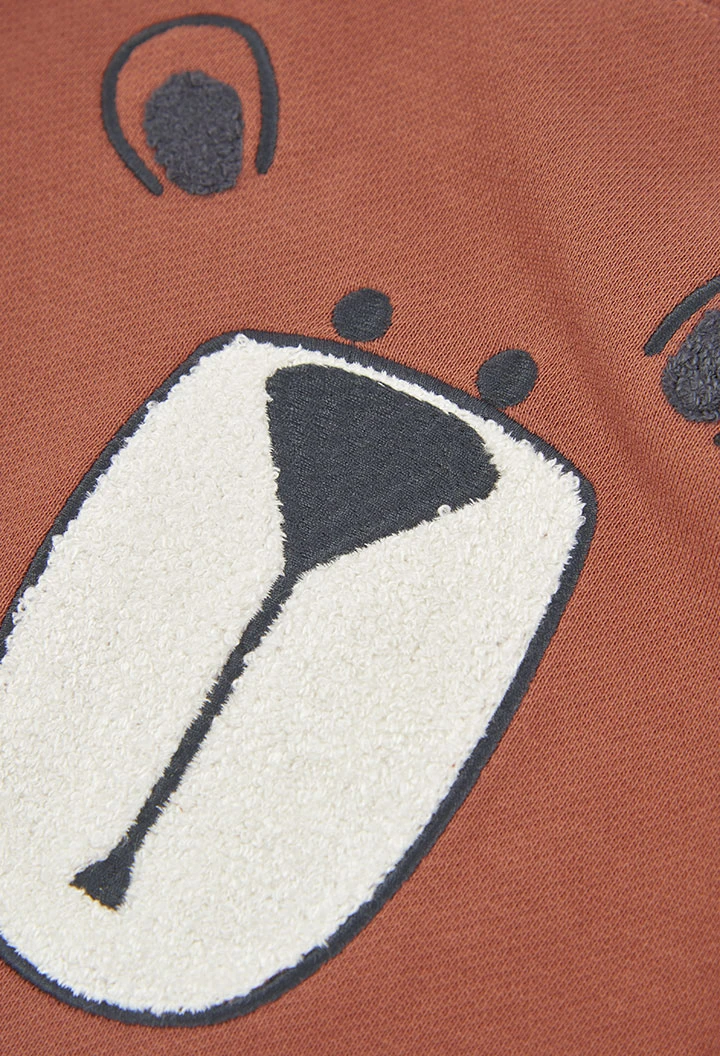 Sudadera felpa niño naranja estampado de oso