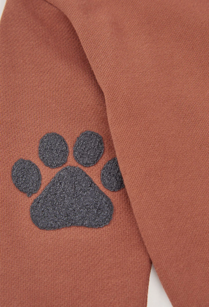 Sudadera felpa niño naranja estampado de oso