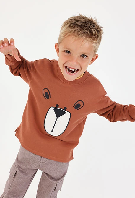 Dessuadora de pelfa nen taronja estampat d\'ós