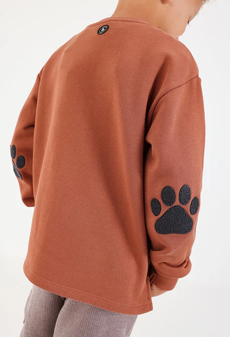 Fleece-Sweatshirt für Jungen in Orange mit Bärenmotiv