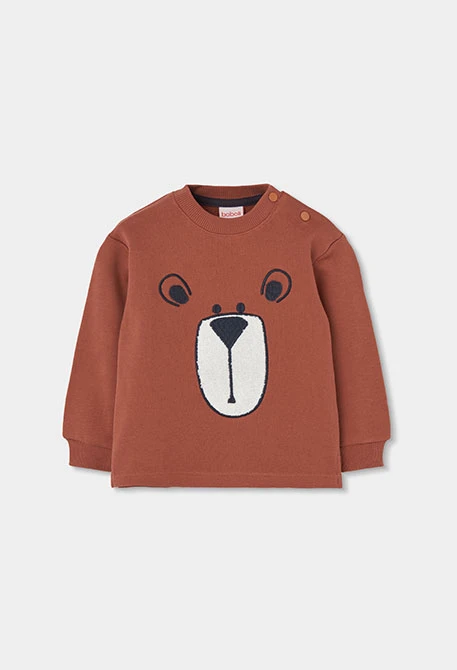 Boys\' orange bear print fleece sweatshirt