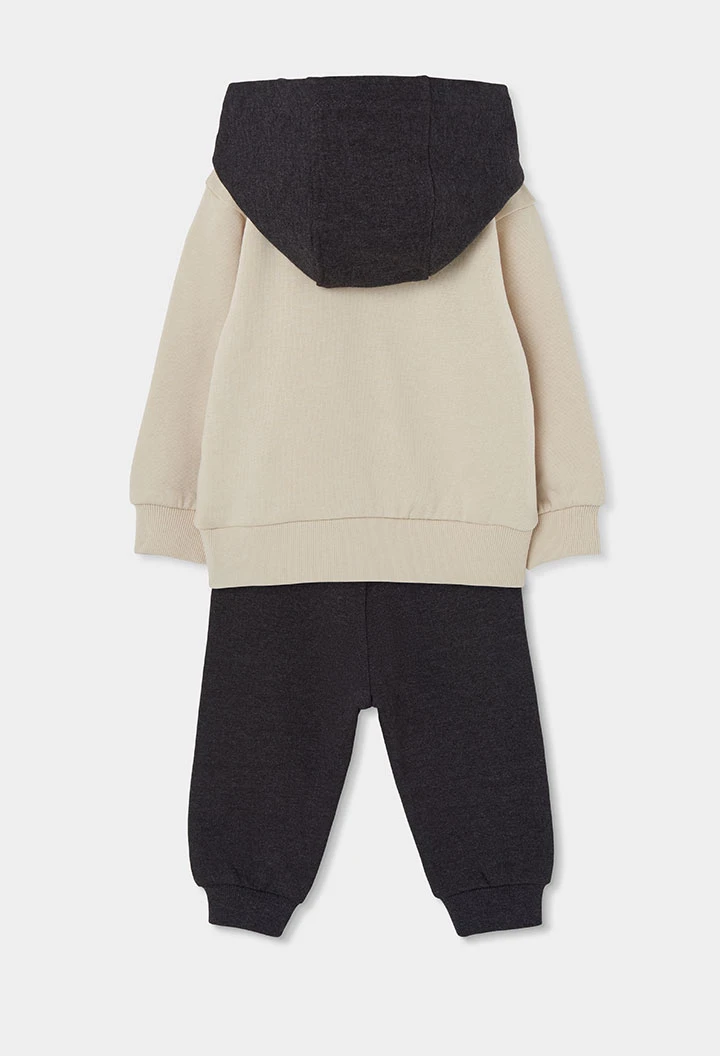 Completo in felpa bambino beige con stampa montagne