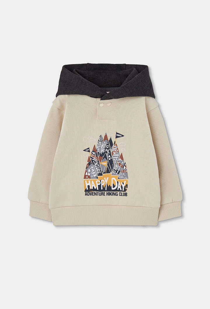 Completo in felpa bambino beige con stampa montagne