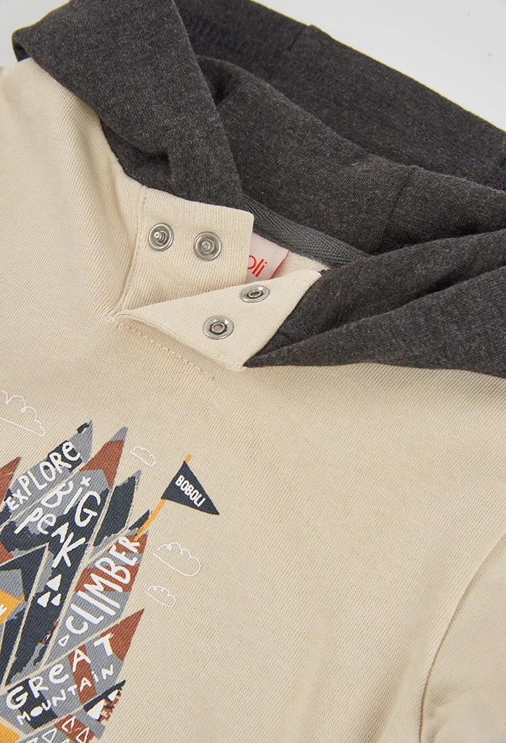 Ensemble molleton garçon beige imprimé montagnes