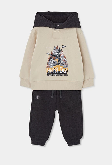 Conjunto felpa niño beige estampado montañas