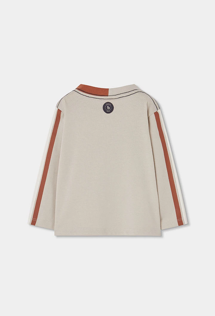 Camiseta punto niño beige estampado montaña