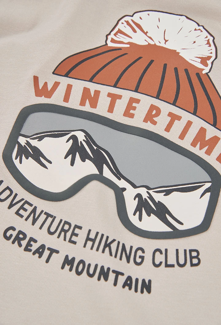 Camiseta punto niño beige estampado montaña