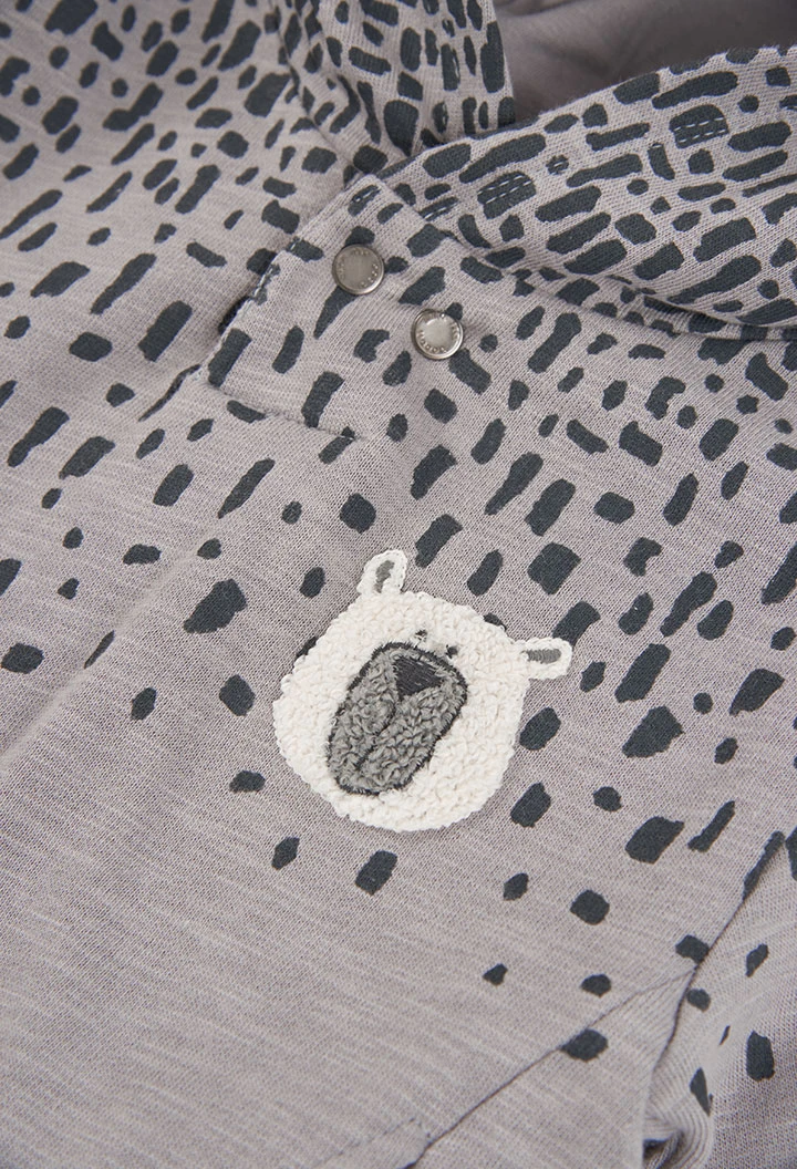 Graues Jungen-Sweatshirt aus Frottee mit bedruckter Kapuze