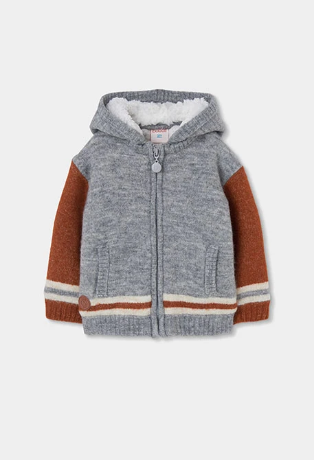 Chaqueta punto gris vigoré con capucha niño