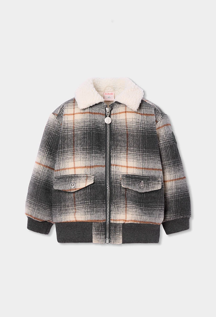 Chaquetón niño a cuadros gris con felpa