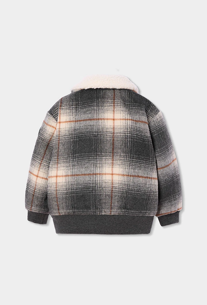 Karierter Jungen-Mantel in Grau mit Plüsch