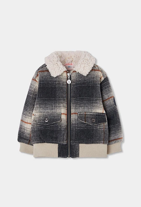 Chaquetón niño a cuadros gris con felpa