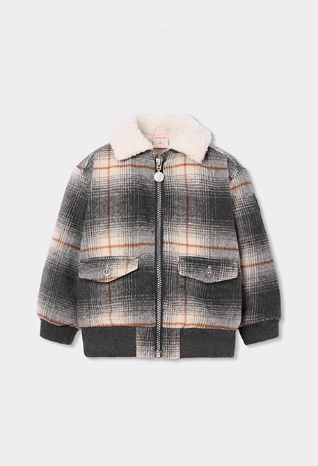 Grey checked boy\'s coat with fleece