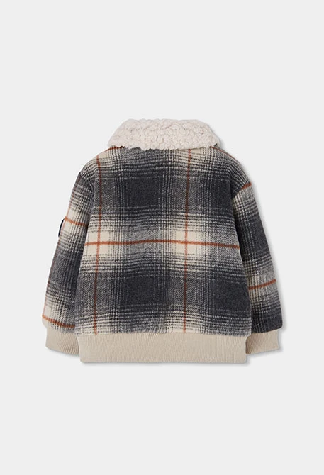 Chaquetón niño a cuadros gris con felpa