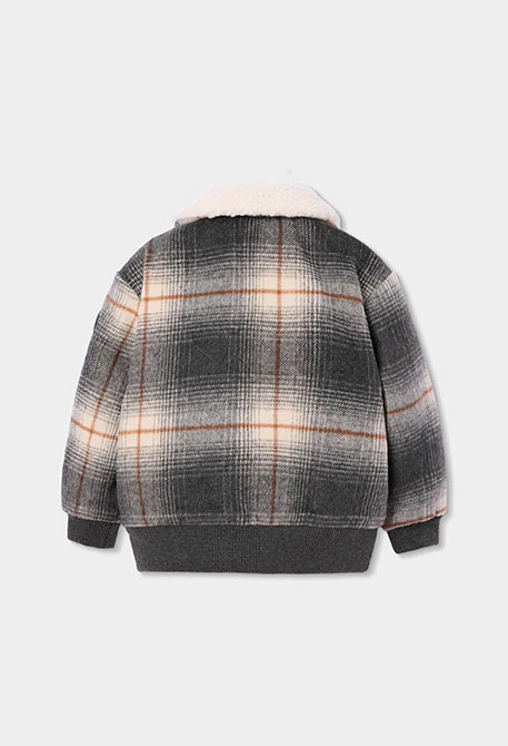 Manteau garçon à carreaux gris avec molleton