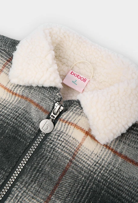 Grey checked boy\'s coat with fleece