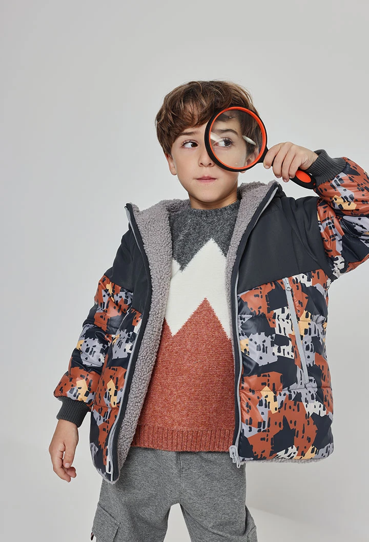 Parka teixit tècnic nen reversible estampat camo