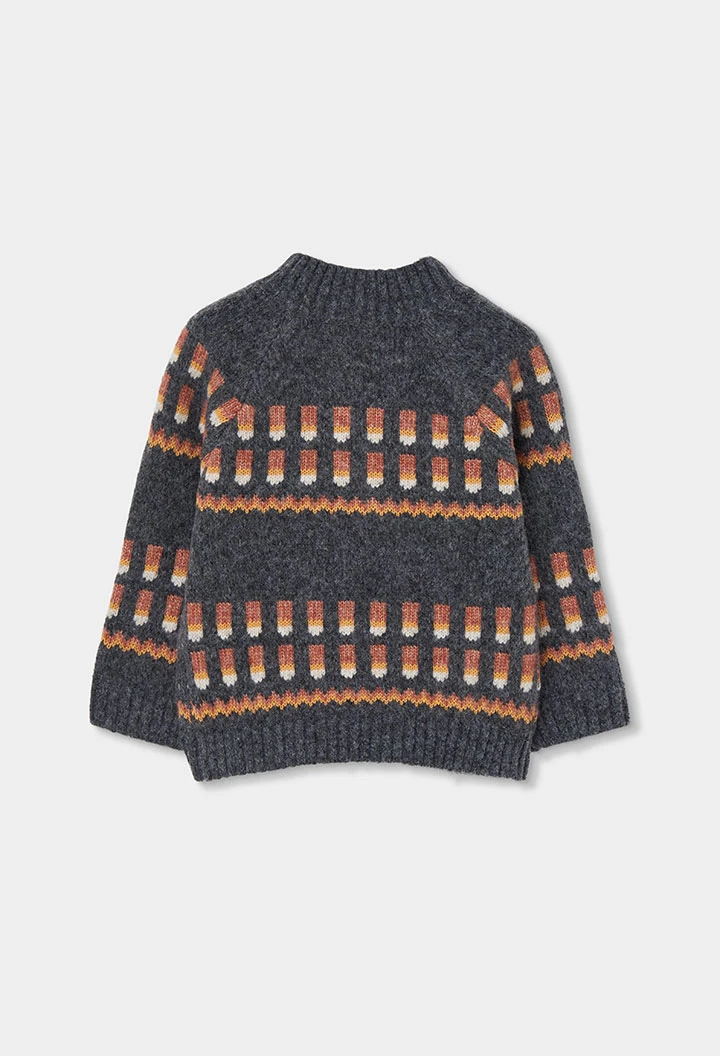 Grauer Melange-Pullover für Jungen mit geometrischem Muster