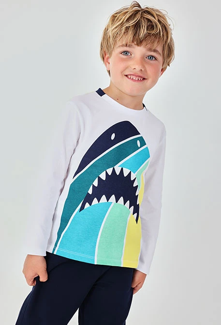 White cotton long sleeve T-shirt for boy