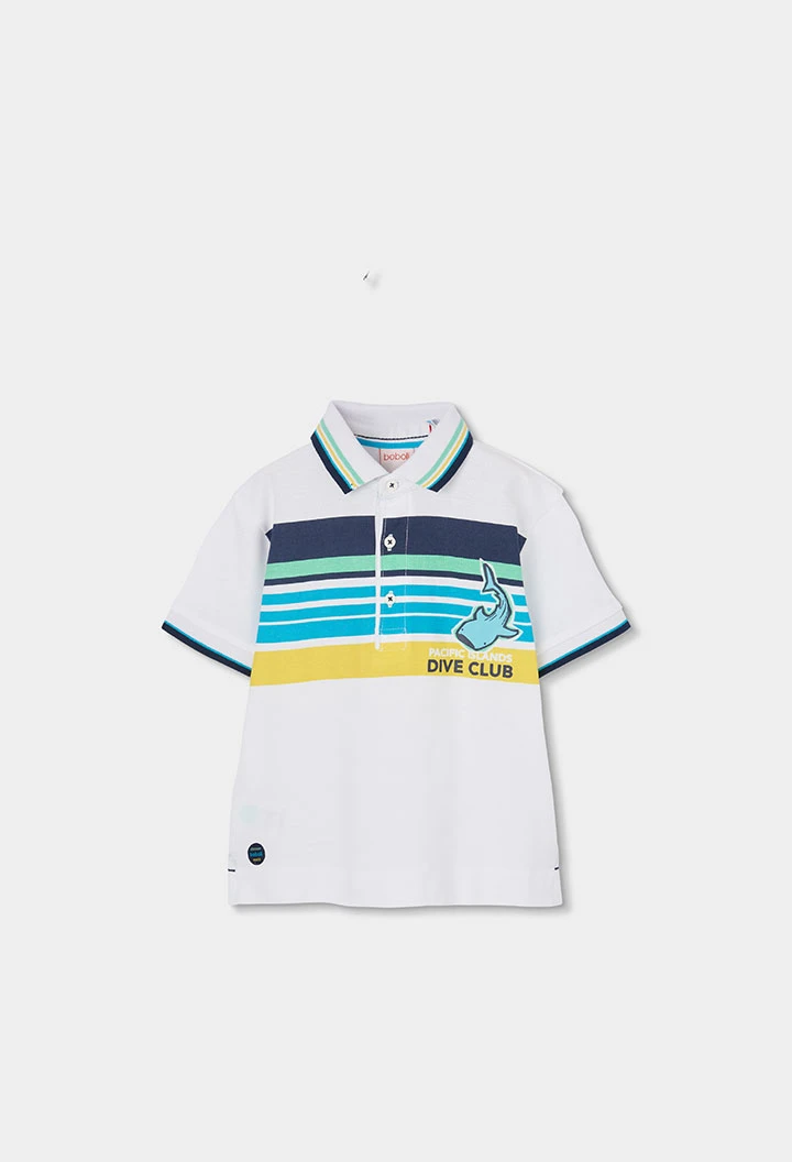 Polo da bambino in cotone bianco stampato