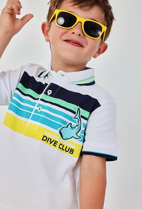 White cotton printed boy?s polo