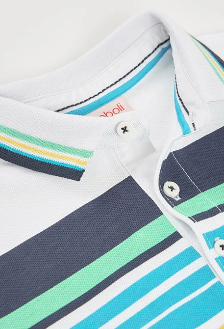 Polo da bambino in cotone bianco stampato
