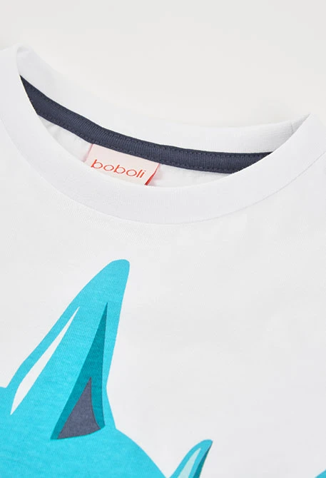 Kinder T-Shirt aus weißer Baumwolle mit Hai.