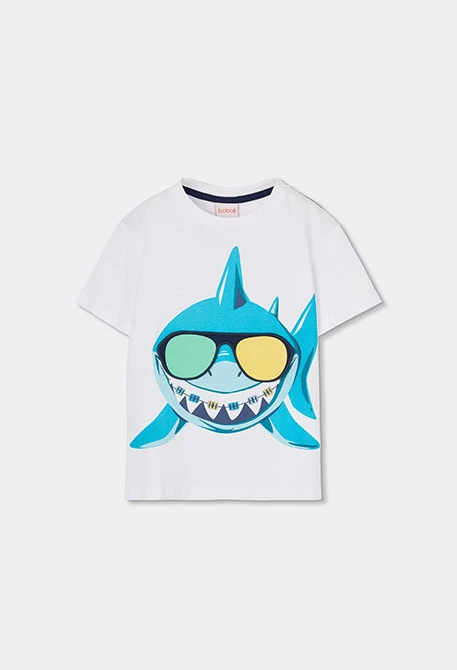 Camiseta niño algodón blanco tiburón
