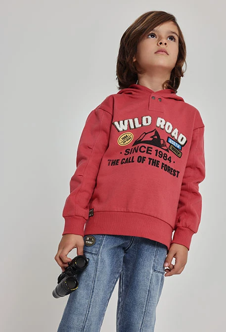 Sweat-shirt molleton garçon orange à capuche Wild Road