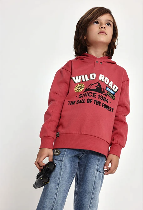 Fleece hoodie sweatshirt for boys in orange Wild Road