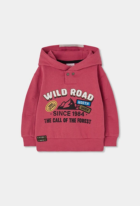 Fleece hoodie sweatshirt for boys in orange Wild Road