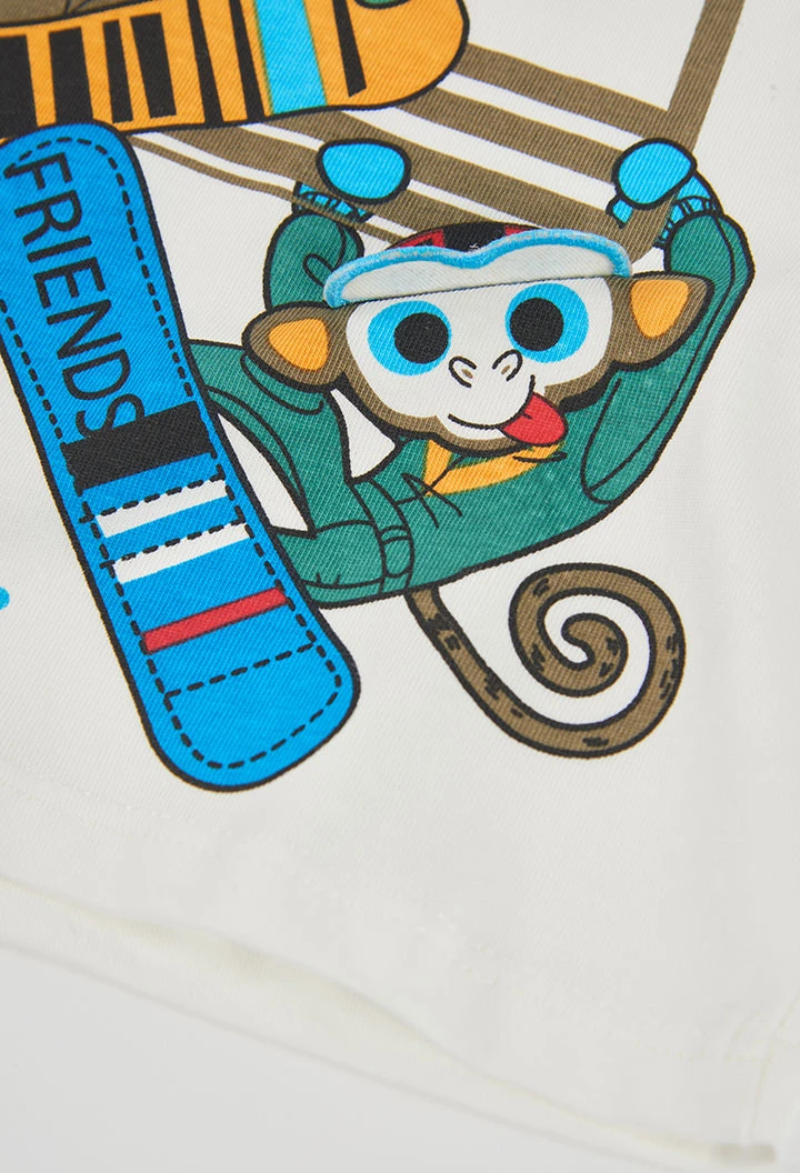 T-shirt en maille garçon blanc imprimé singes snowboard