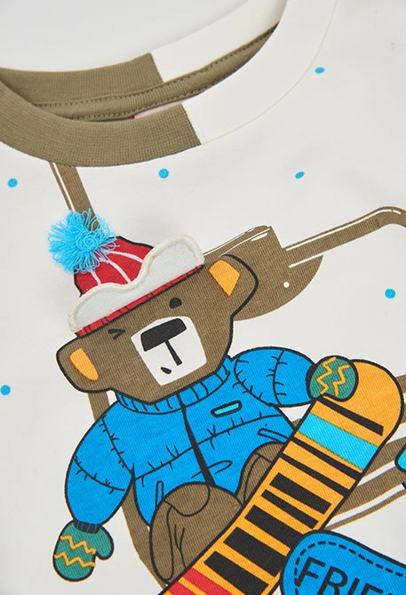 T-shirt en maille garçon blanc imprimé singes snowboard