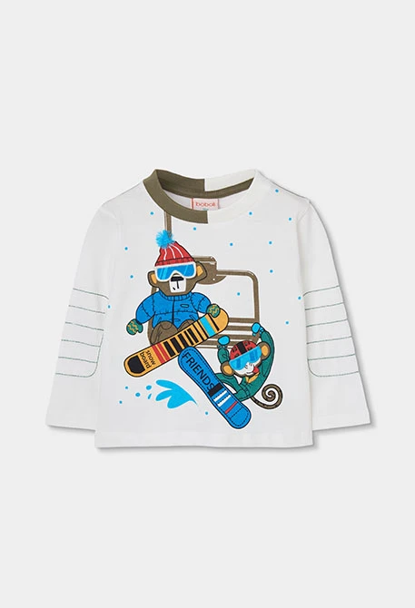 Samarreta de punt nen blanca estampat monos snowboard