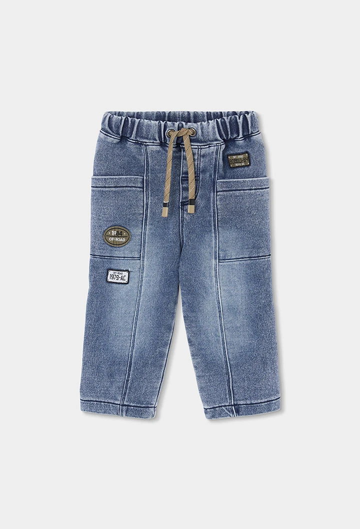 Pantalon denim garçon bleu avec patches