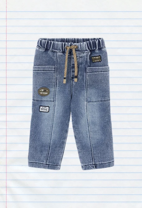 Blue denim trousers for boys with patches