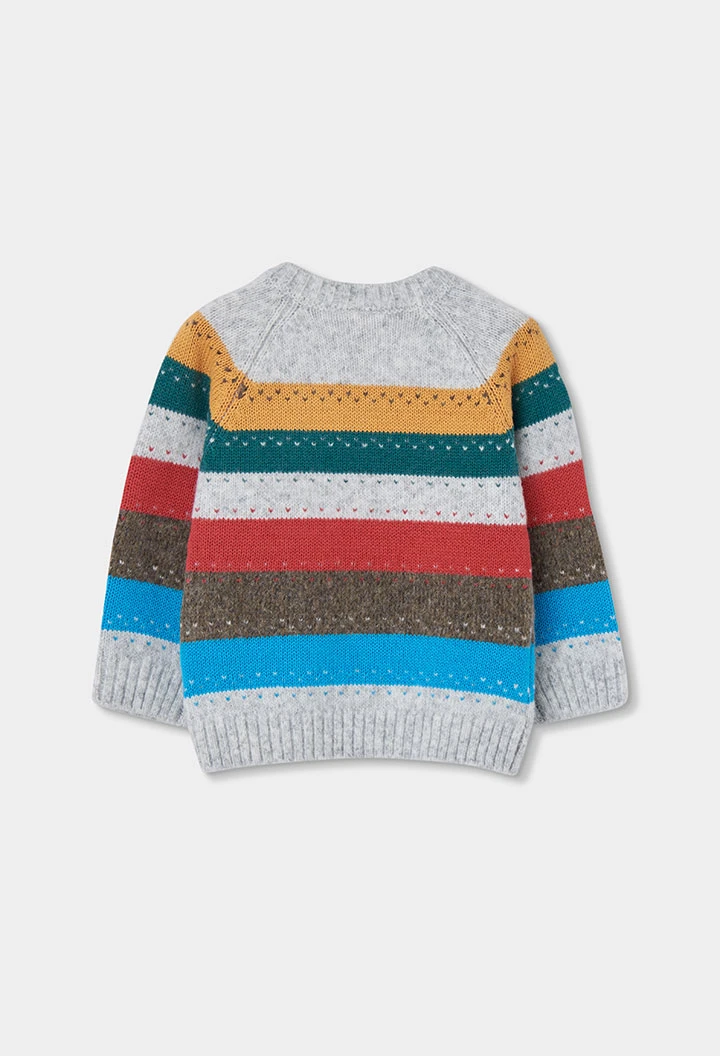 Pull garçon écru à rayures multicolores