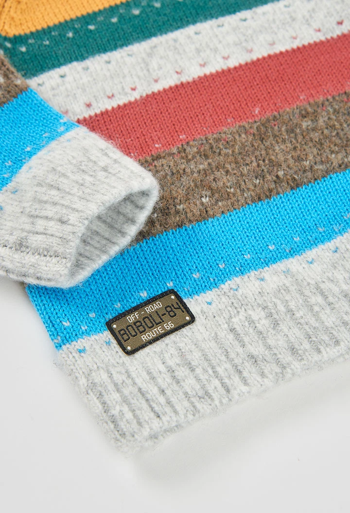 Pull garçon écru à rayures multicolores