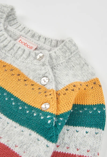 Pull garçon écru à rayures multicolores
