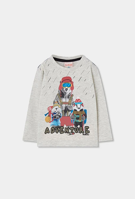 T-shirt maille garçon écru imprimé animaux