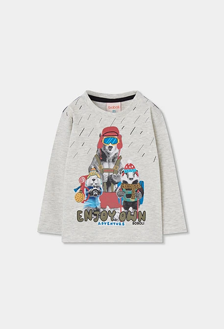 Baby boy cream knitted T-shirt with animal print