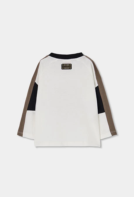 T-shirt maille garçon blanc cassé imprimé voiture aventure