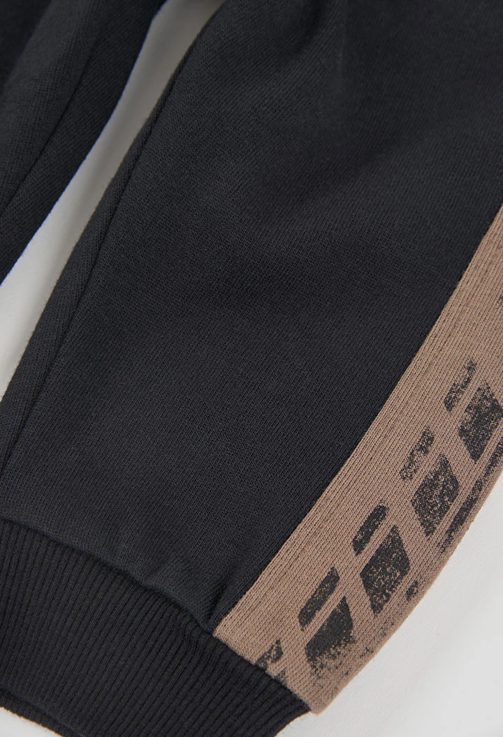 Pantalon molleton garçon noir avec bandes latérales