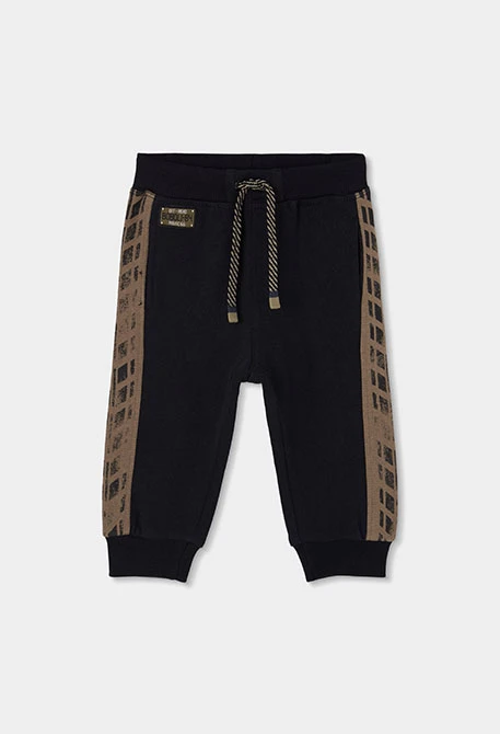 Black fleece trousers for boys with side stripes
