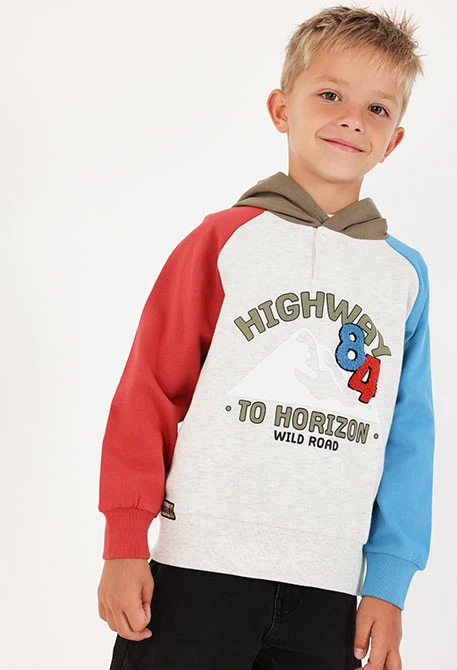 Fleece-Sweatshirt Ecru für Jungen mit Kapuze Highway 84
