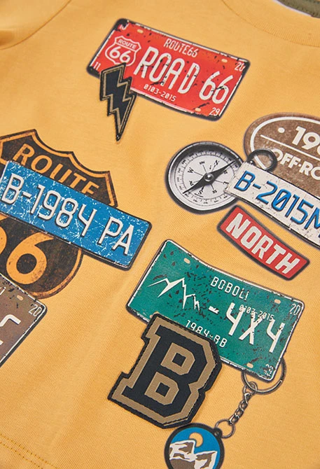 T-shirt maille garçon jaune imprimé Route 66