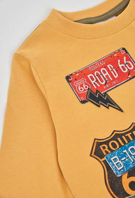 T-shirt maille garçon jaune imprimé Route 66