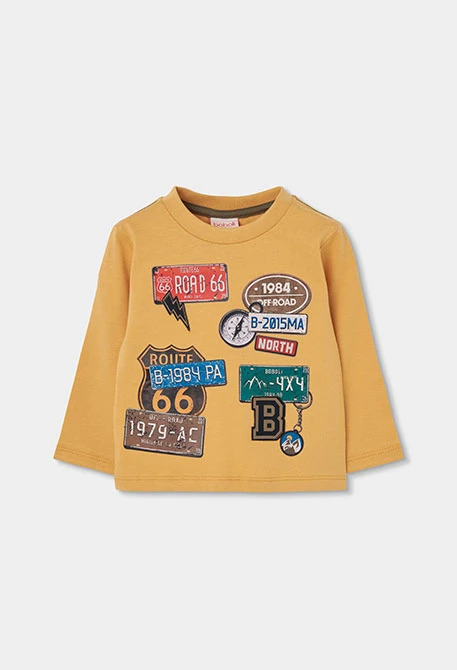 Yellow Route 66 print knitted boy\'s T-shirt