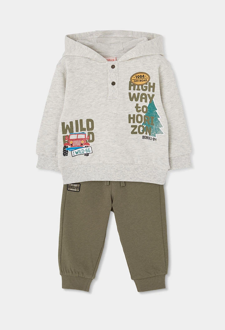 Ecru printed off-road towelling set for boys